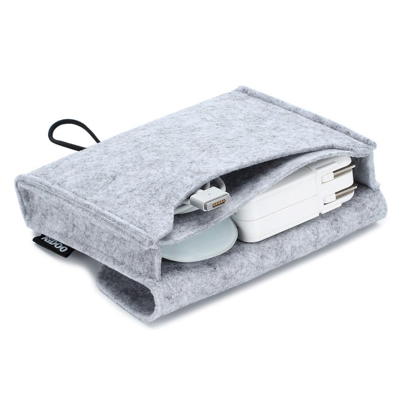 NIDOO Portable Felt Storage Bag, Electronics Accessories Protective Case Pouch for MacBook Power Adapter, Mouse, Cellphone, Cables, SSD, HDD, Power Bank, Portable External Hard Drive, Gray - Image 1